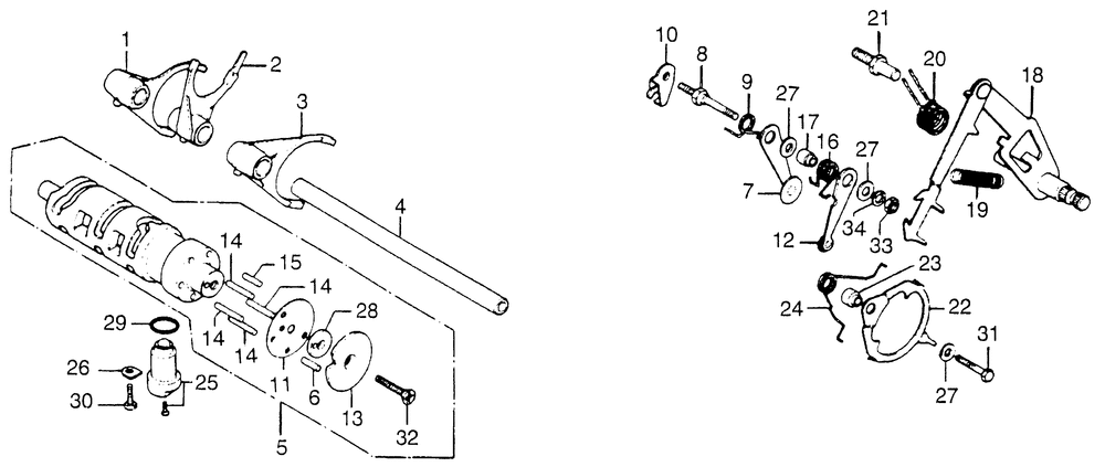 Gearshift drum & spindle