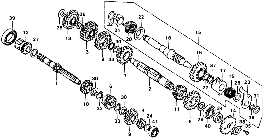 Transmission & kick starter spindle