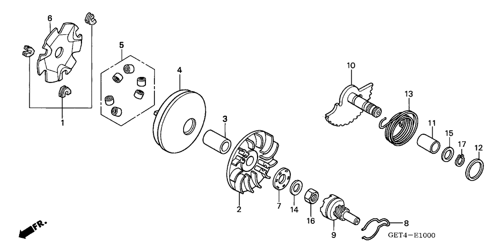 Drive face & kick starterspindle