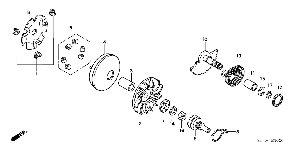 Drive face & kick starterspindle