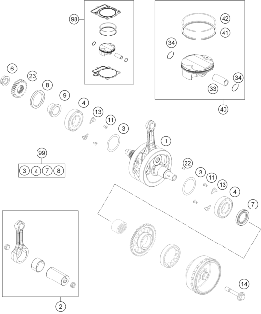 Crankshaft, piston