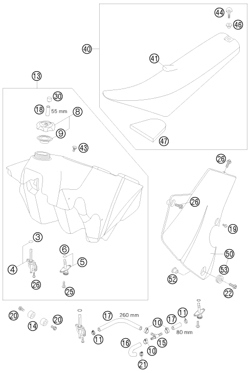 Tank, seat, cover