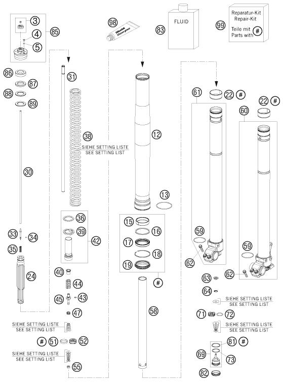 Front fork disassembled