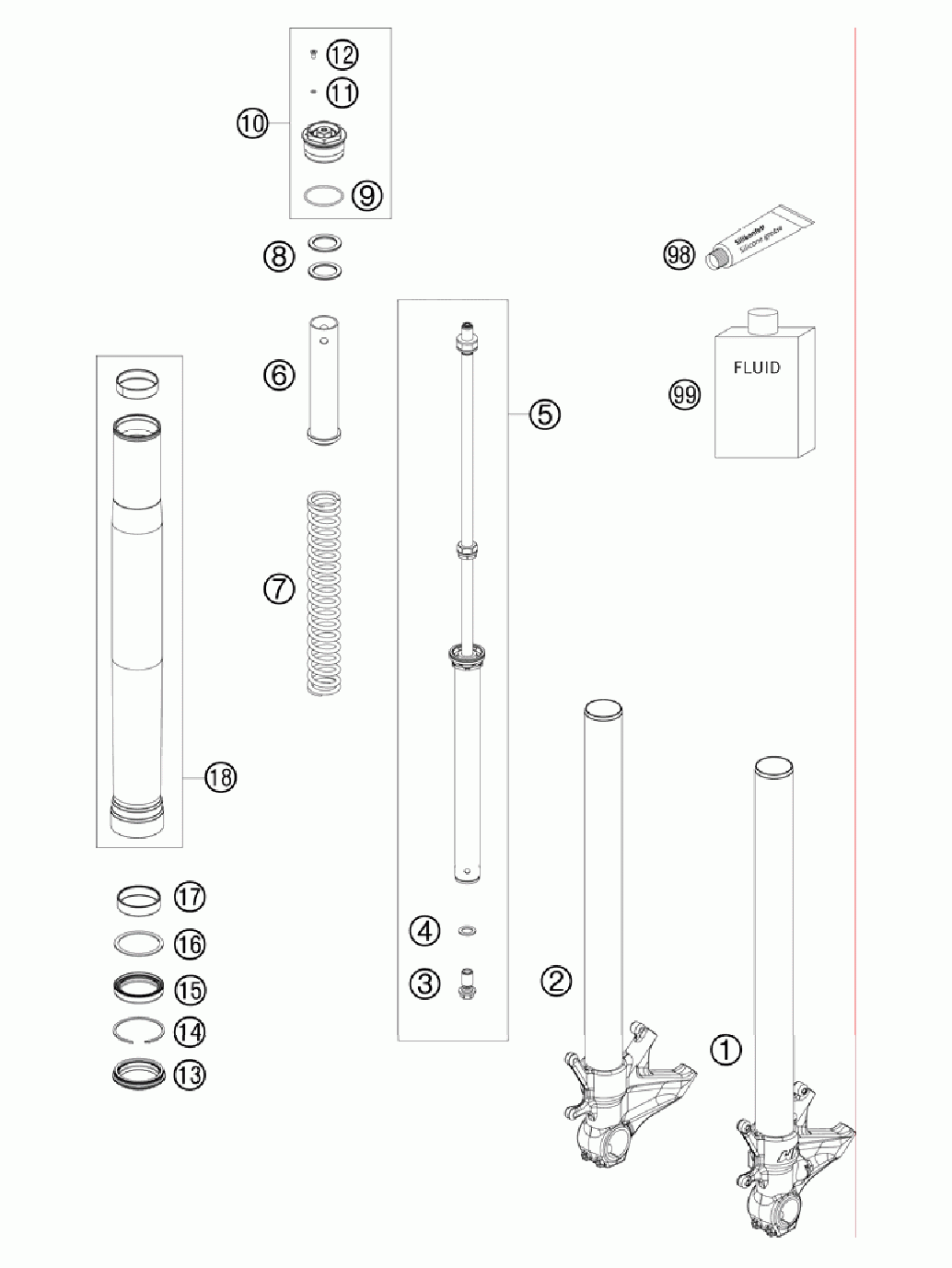 Front fork disassembled