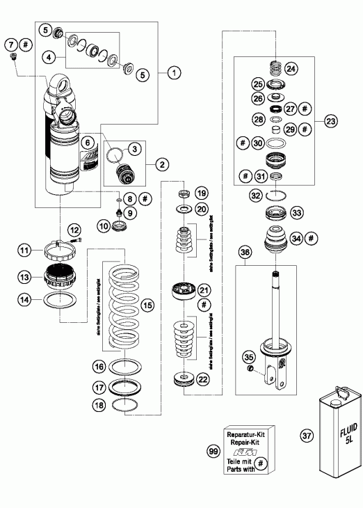 Shock absorber disassembled