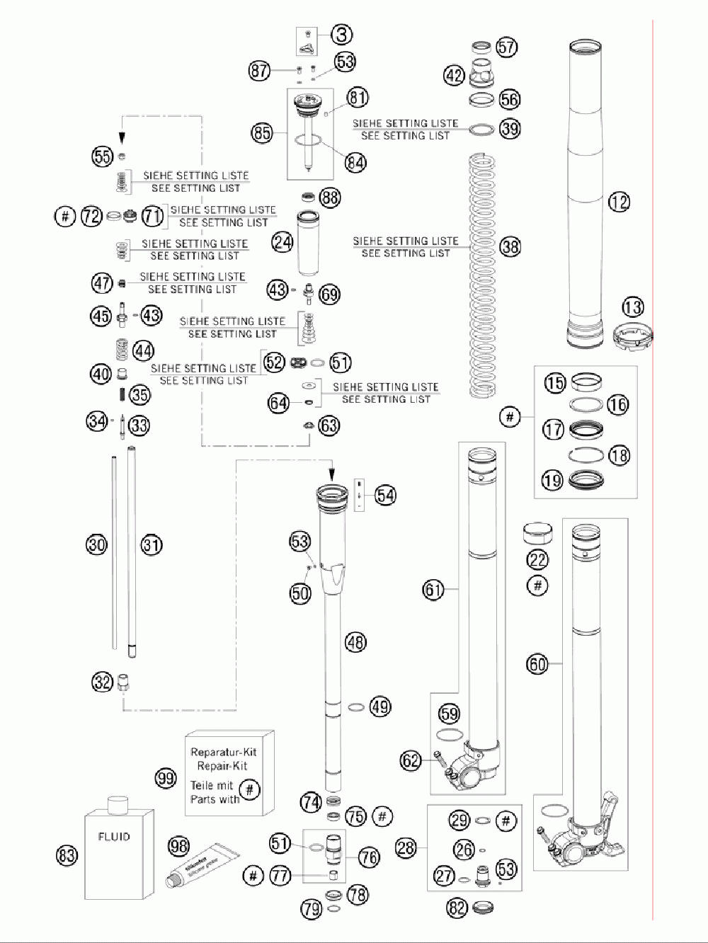 Front fork disassembled