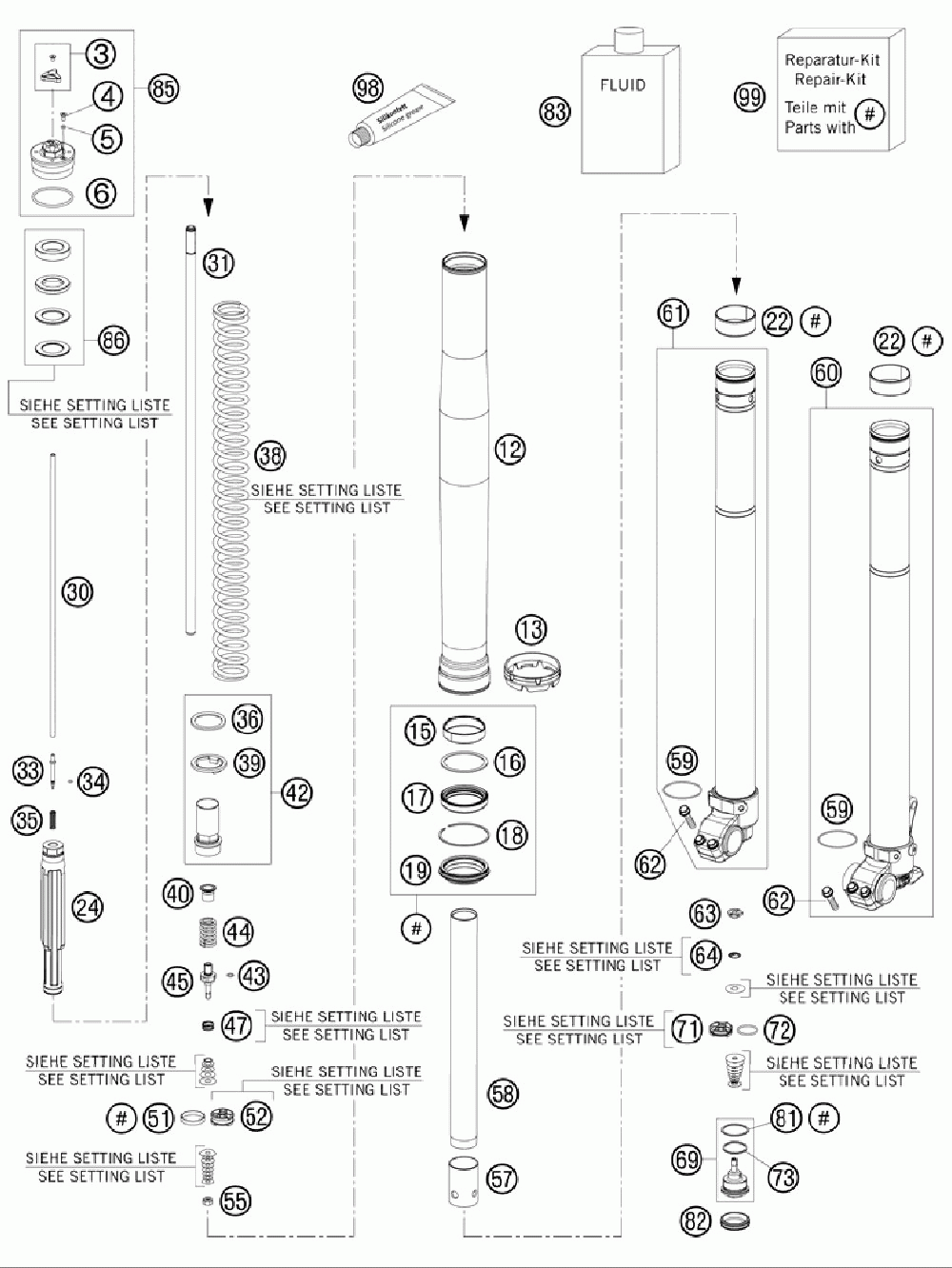 Front fork disassembled