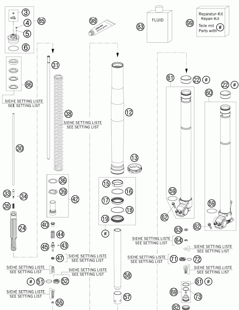 Front fork disassembled