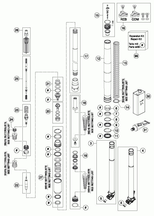 Front fork dissassembled