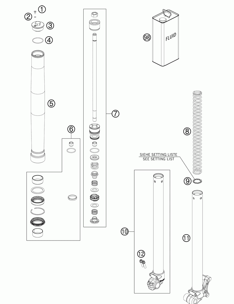 Front fork disassembled