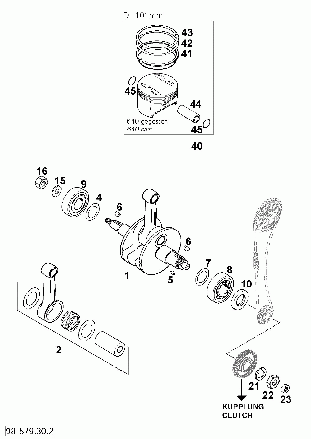 Kurbelwelle kolben crankshaft piston 640 ls-e_mil 2000