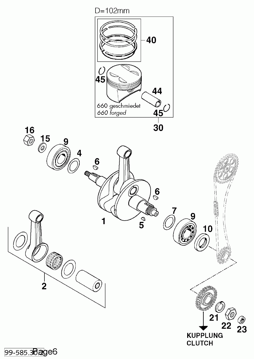 Kurbelwelle kolben crankshaft piston 660 ‘99