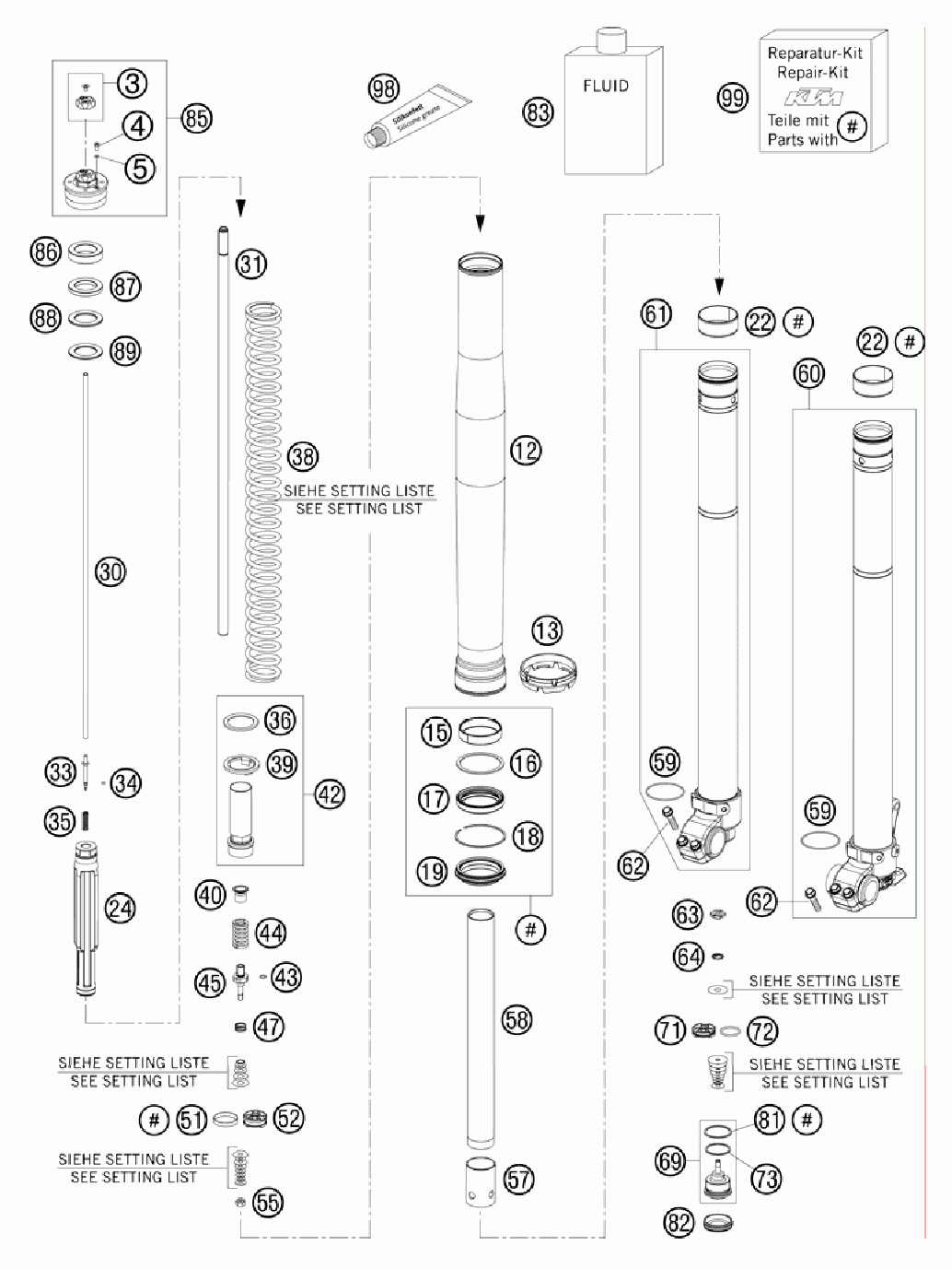 Front fork disassembled