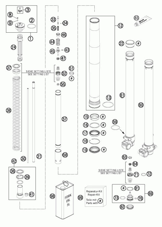 Front fork dissassembled