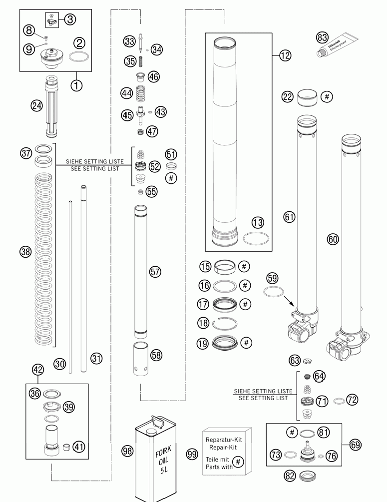 Front fork disassembled