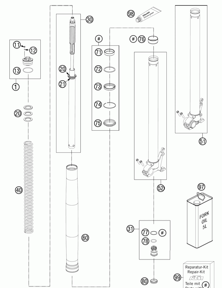 Front fork disassembled