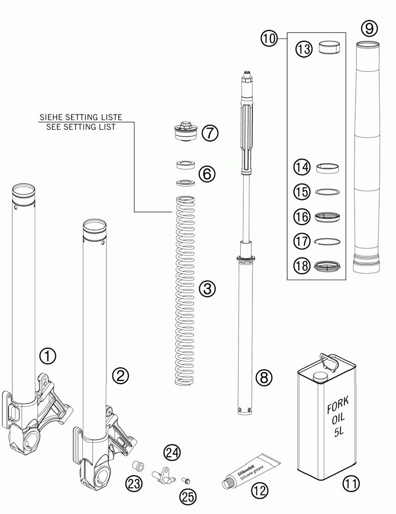 Front fork dissassembled