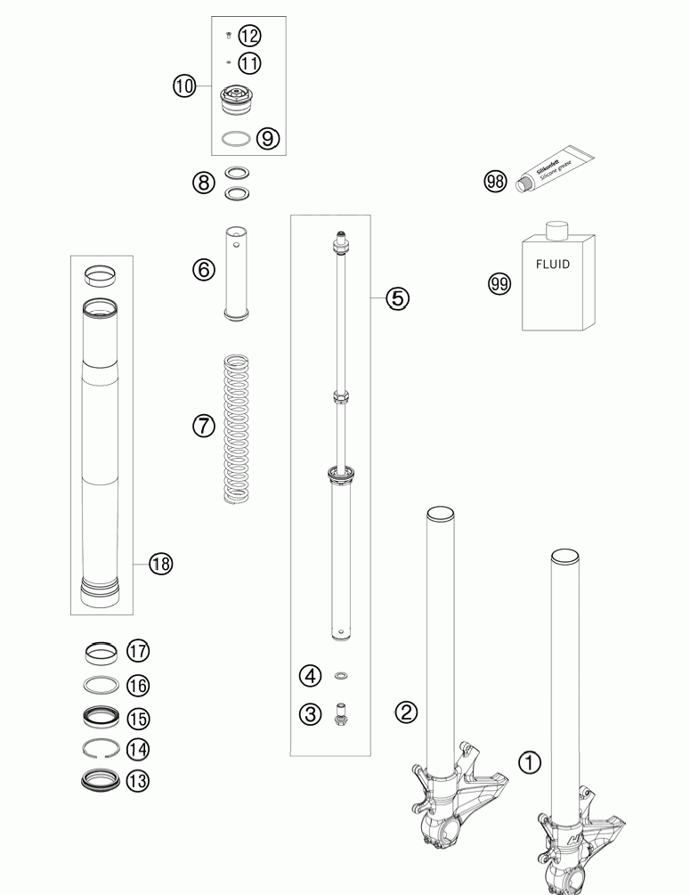 Front fork disassembled