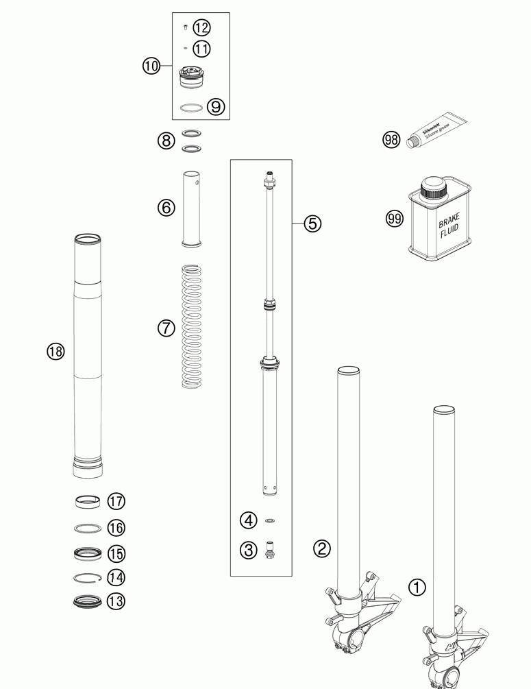 Front fork disassembled