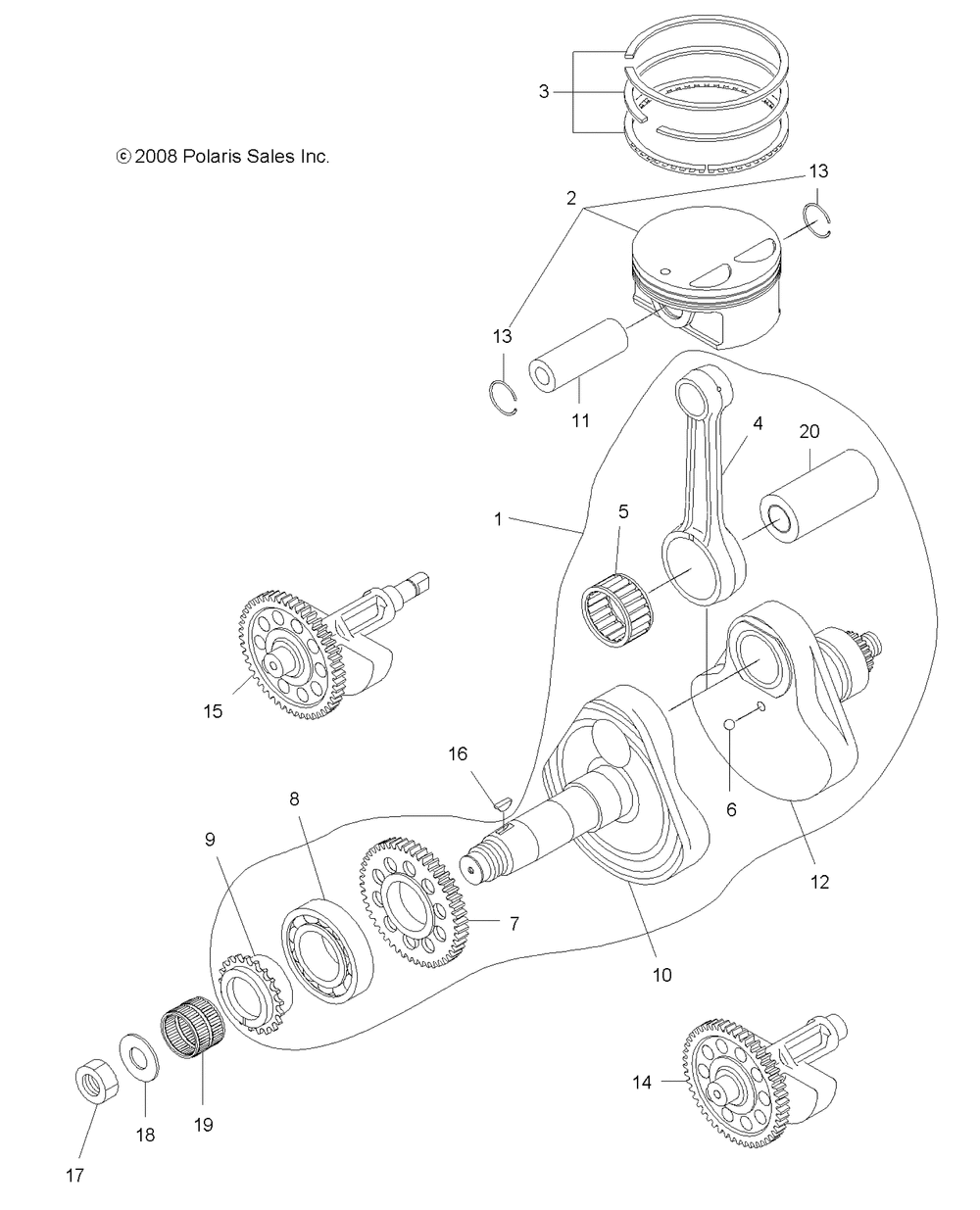 Engine crankshaft and piston - a10tn55al_ax