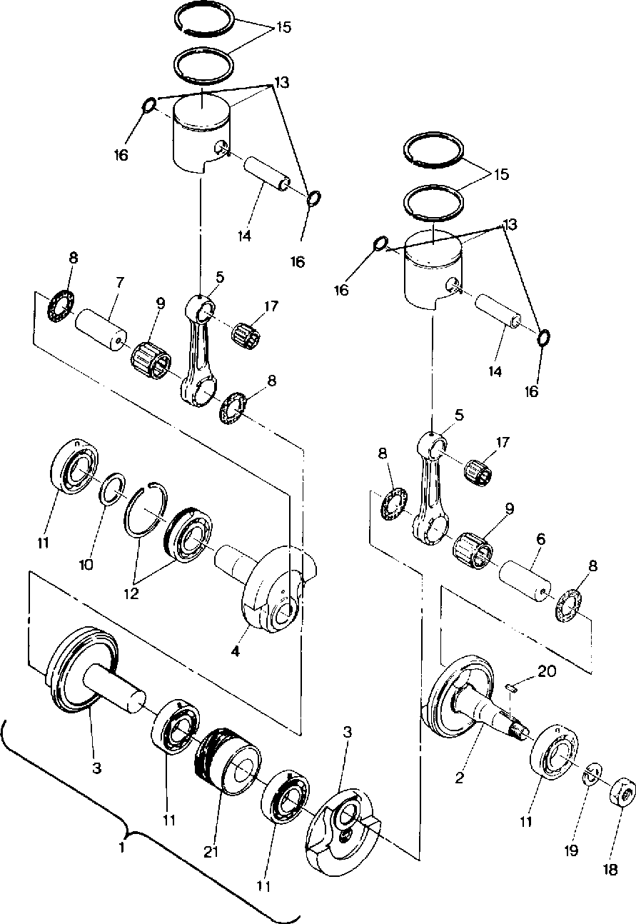 Piston and crankshaft 500 and 500 classic