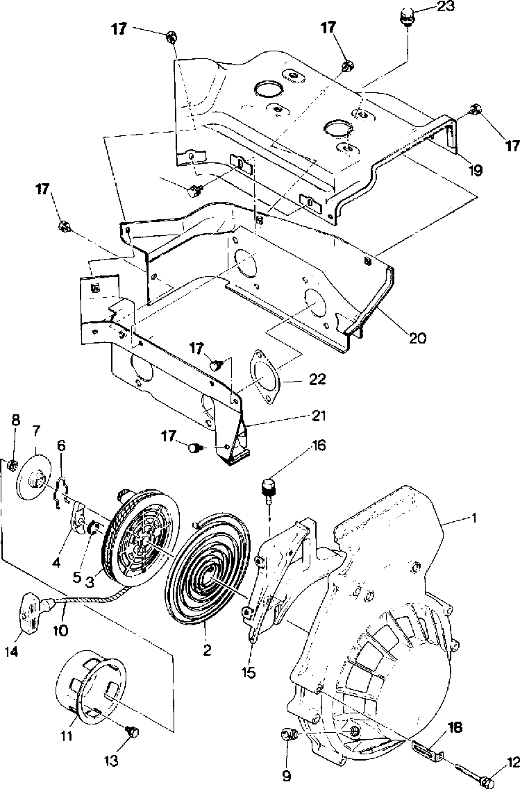 Blower housing and recoil startertrail