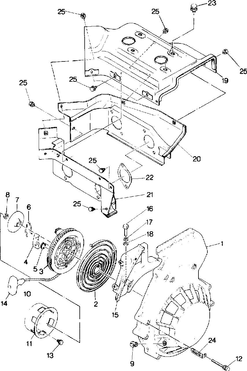 Blower housing and recoil starter trail