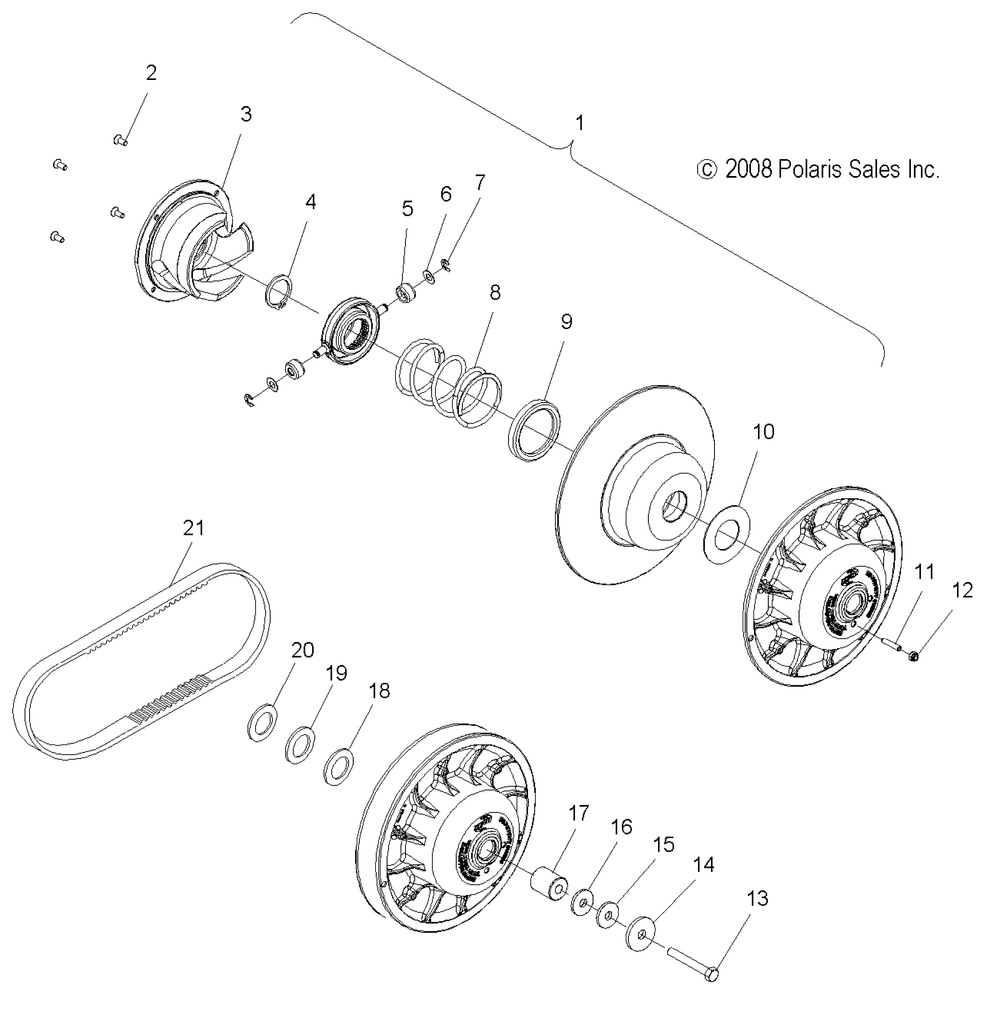 Drive train secondary clutch and drive belt - s10pd7fsl