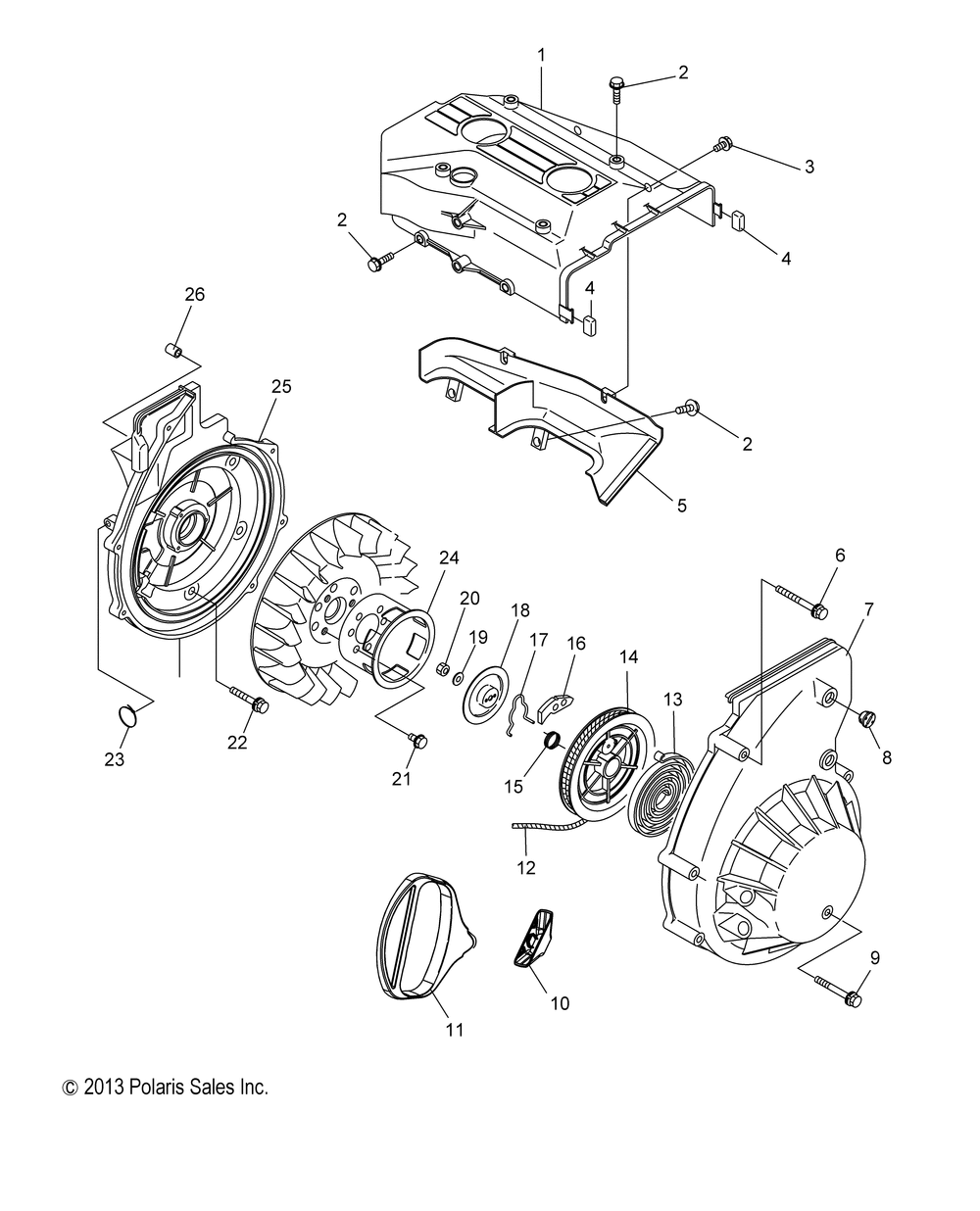 Engine blower housing and recoil starter -s15cb5bsa_bsl_bel