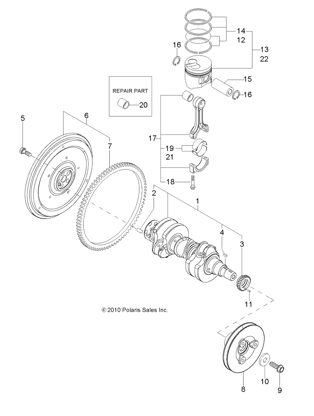 Engine crankshaft and piston - r13th90dg