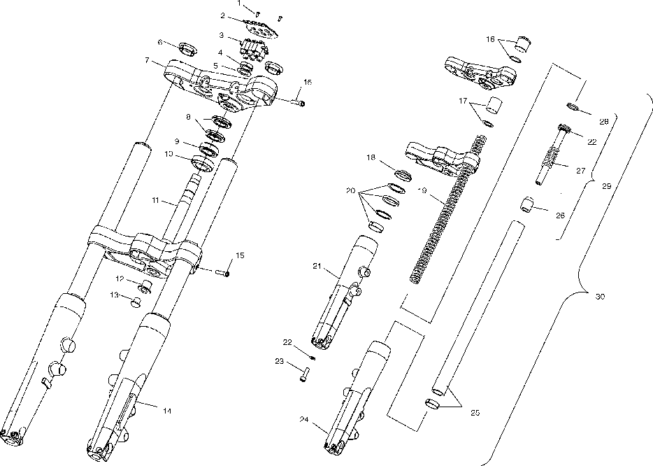 Front forks and clamp asm. - v03gb16