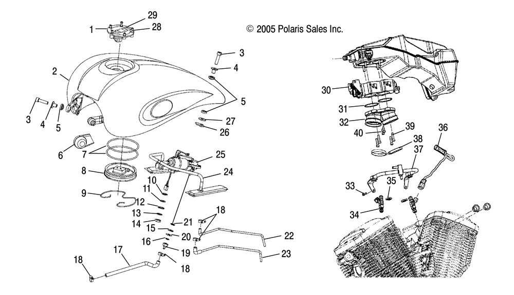 Fuel system fuel tank lines and throttle body - v06xb26_bc26