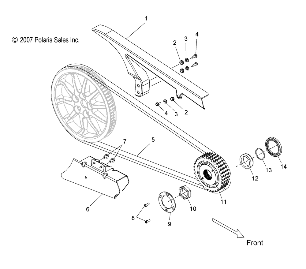 Drive train drive sprocket and belt and guards - v08cb26_cd26_pb26