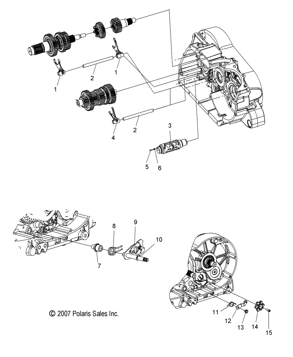 Drive train shift forks and drum - v08cb26_cd26_pb26