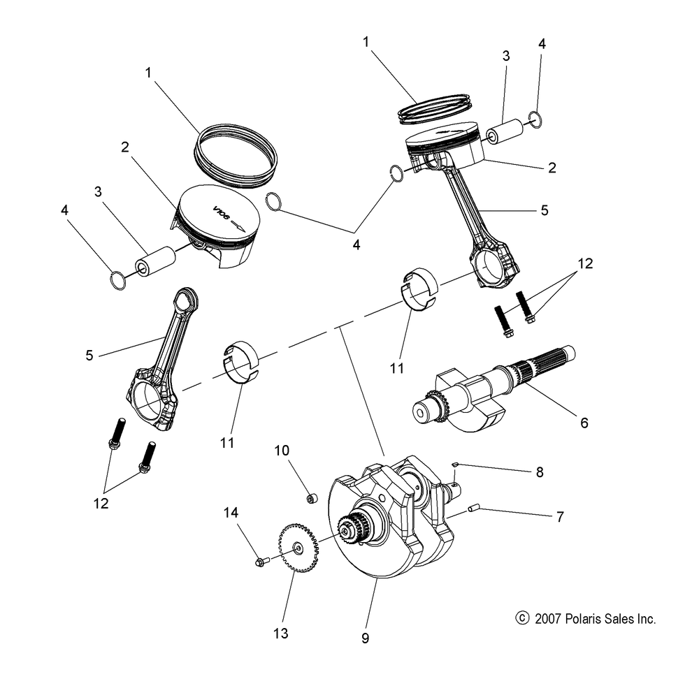 Engine crankshaft and piston - v08sb36_sd36 all options