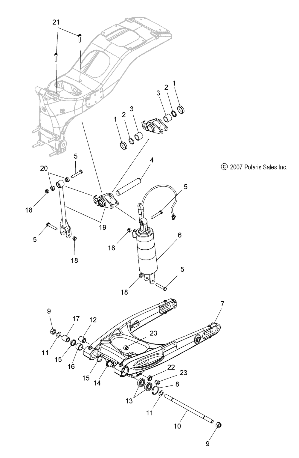 Suspension rear asm. swing arm and shock - v08sb36_sd36