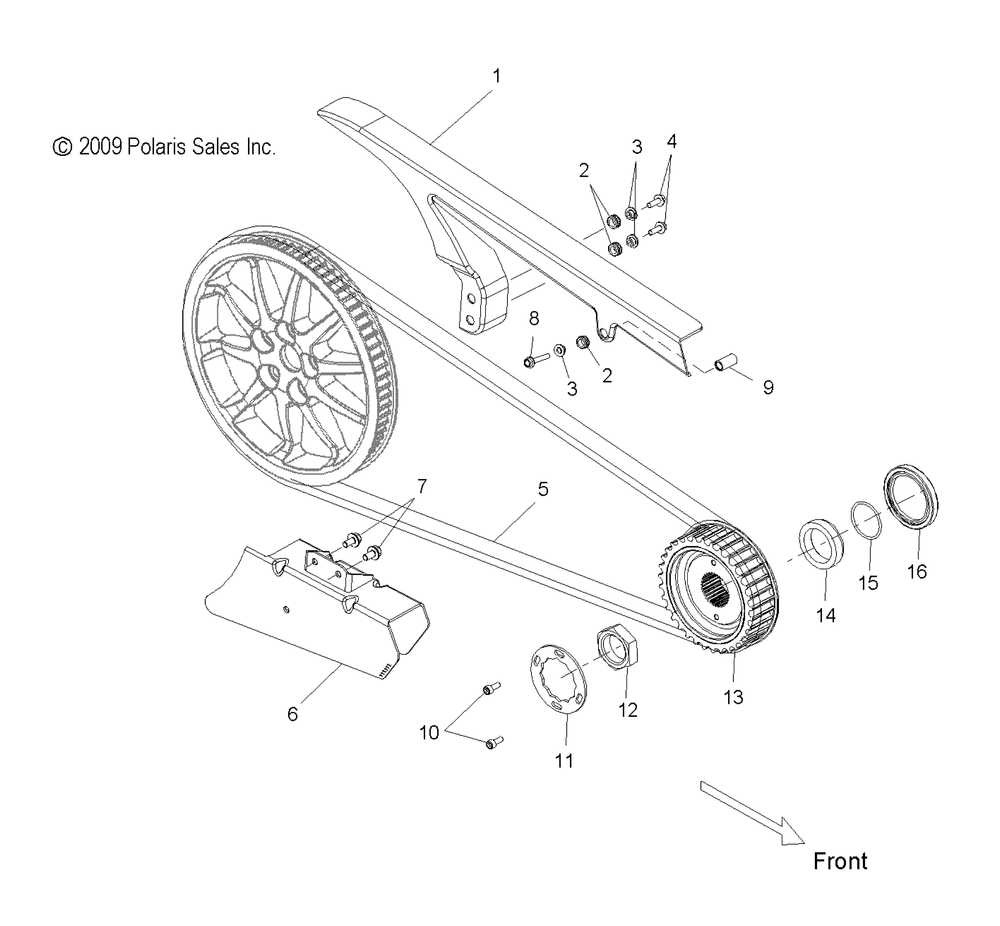 Drive train drive sprocket and belt and guards - v10hb36dd_hs36dc_bb26da all options