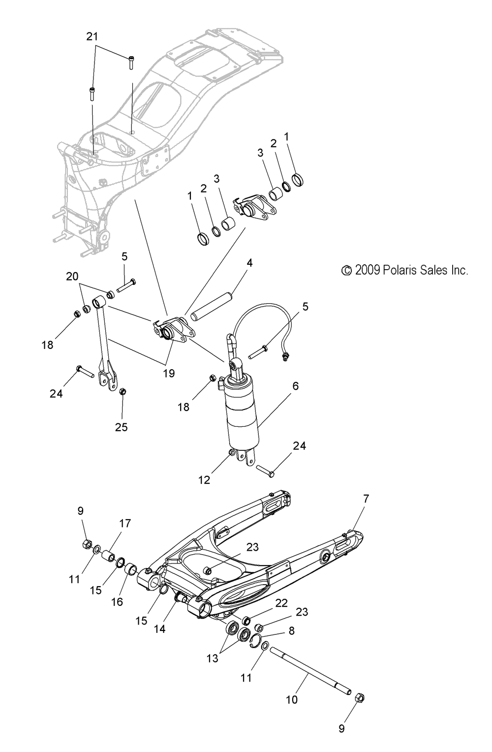 Suspension rear asm. swing arm and shock - v10sd36_sc36_vb36 all options