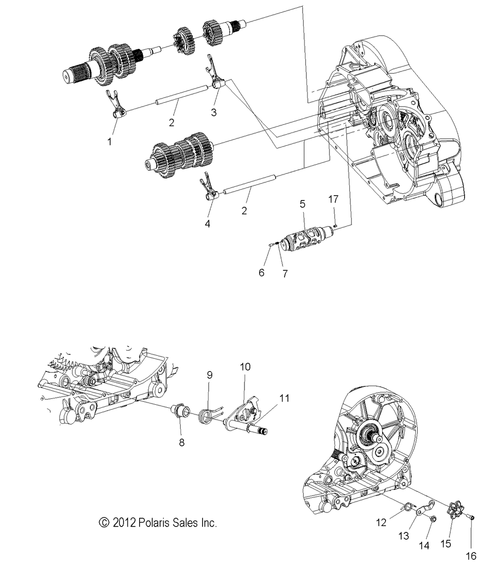 Drive train shift forks and drum - v14ha36_hs36