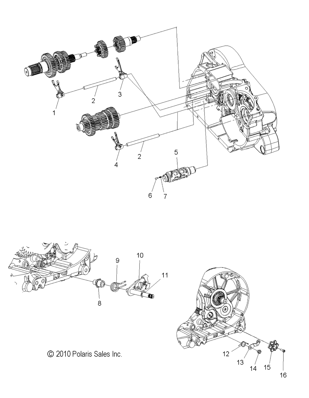 Drive train shift forks and drum - v14rb36 all options