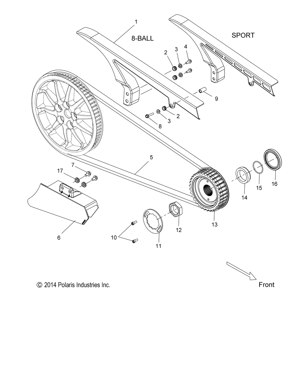 Drive train drive sprocket and belt and guards - v15ha36_hr_hs36