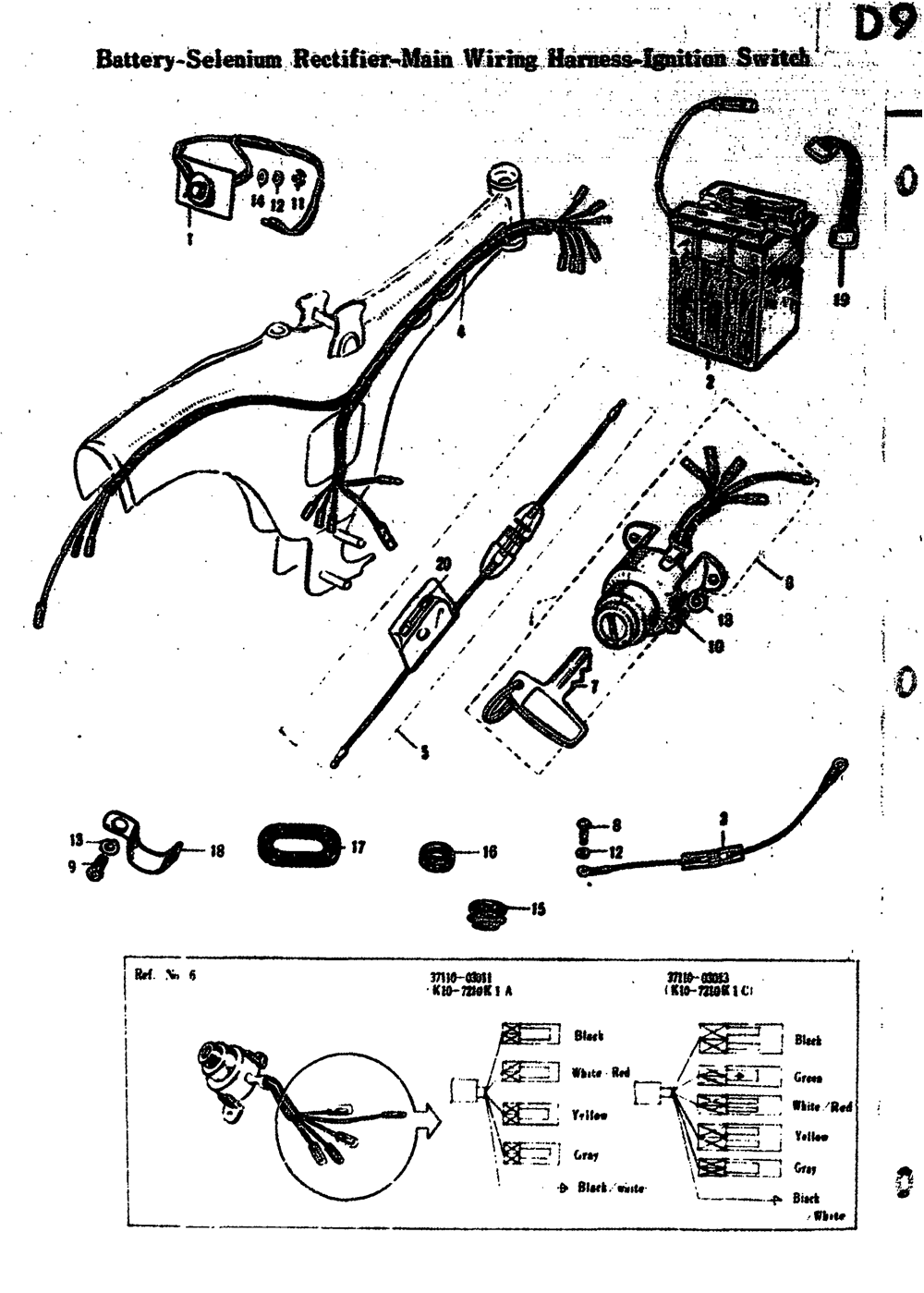 Battery-selenium rectifier-main wiring harness-ignition switch