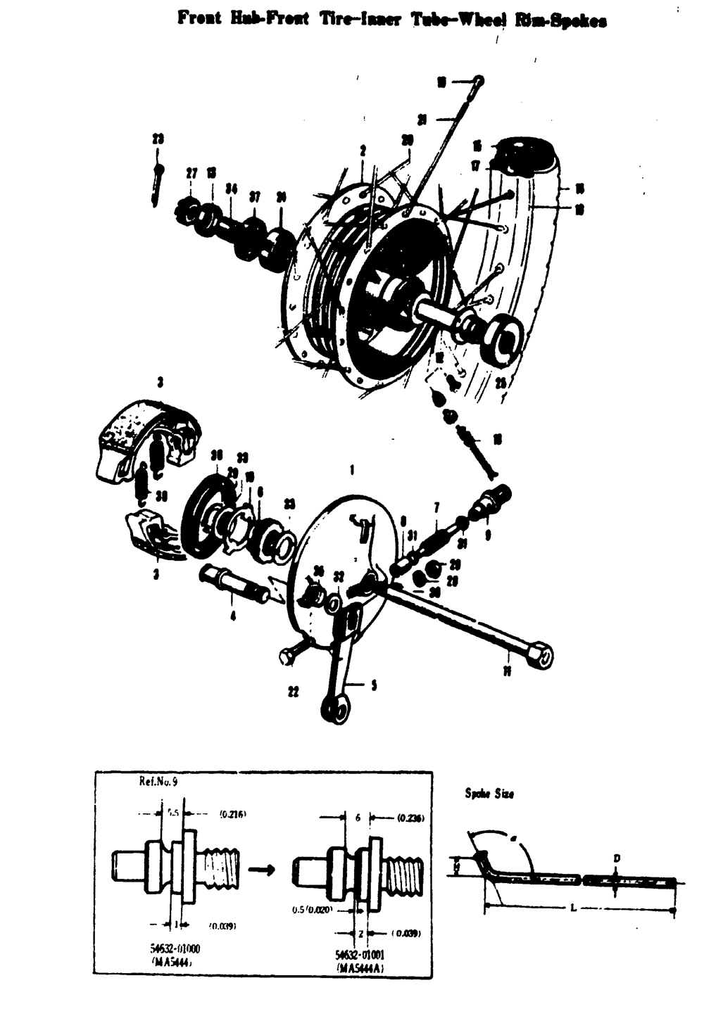 Front hub-front tire-inner tube-wheel rim-spokes