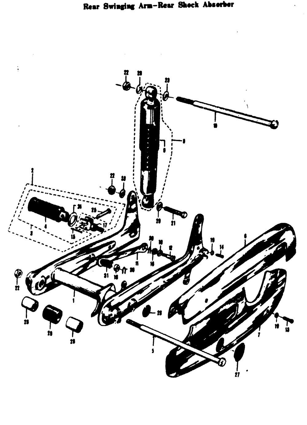 Rear swinging arm-rear shock absorber