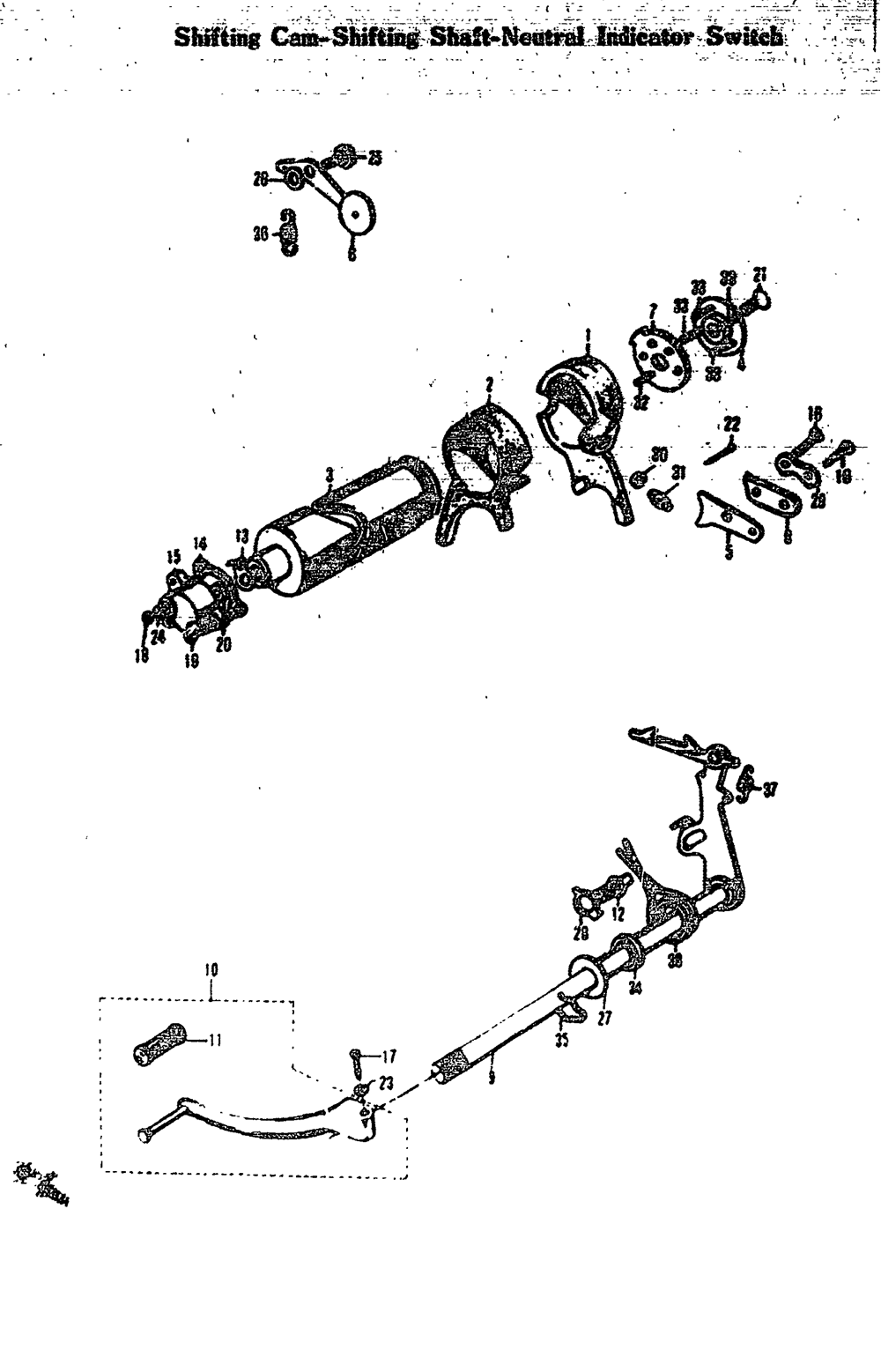 Shifting cam-shifting shaft-neutral indicator switch