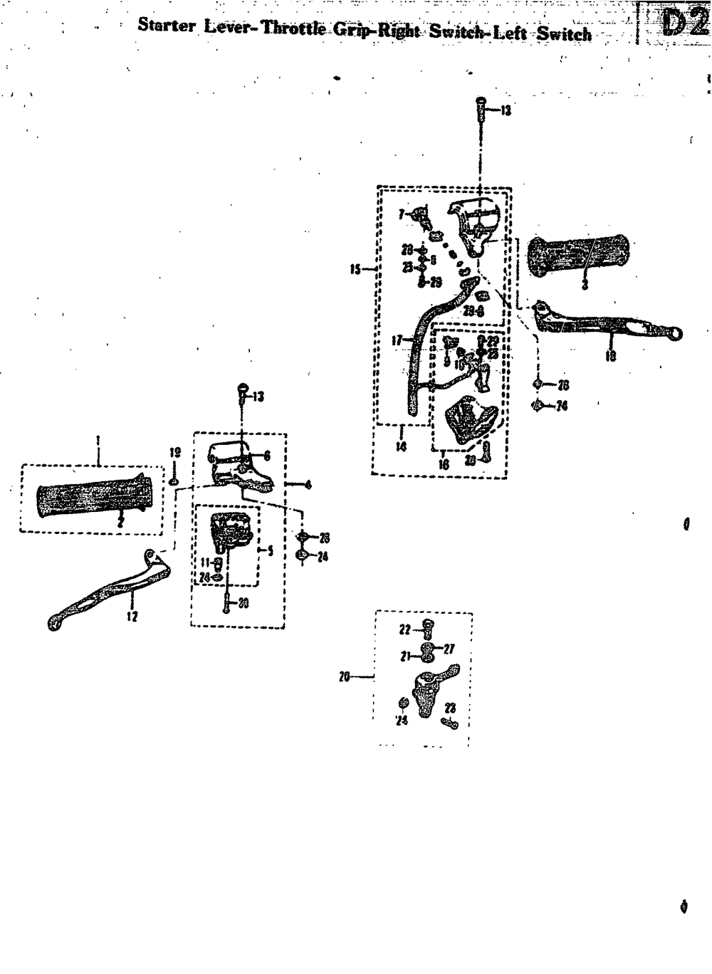 Starter lever-throttle grip-right switch-left switch