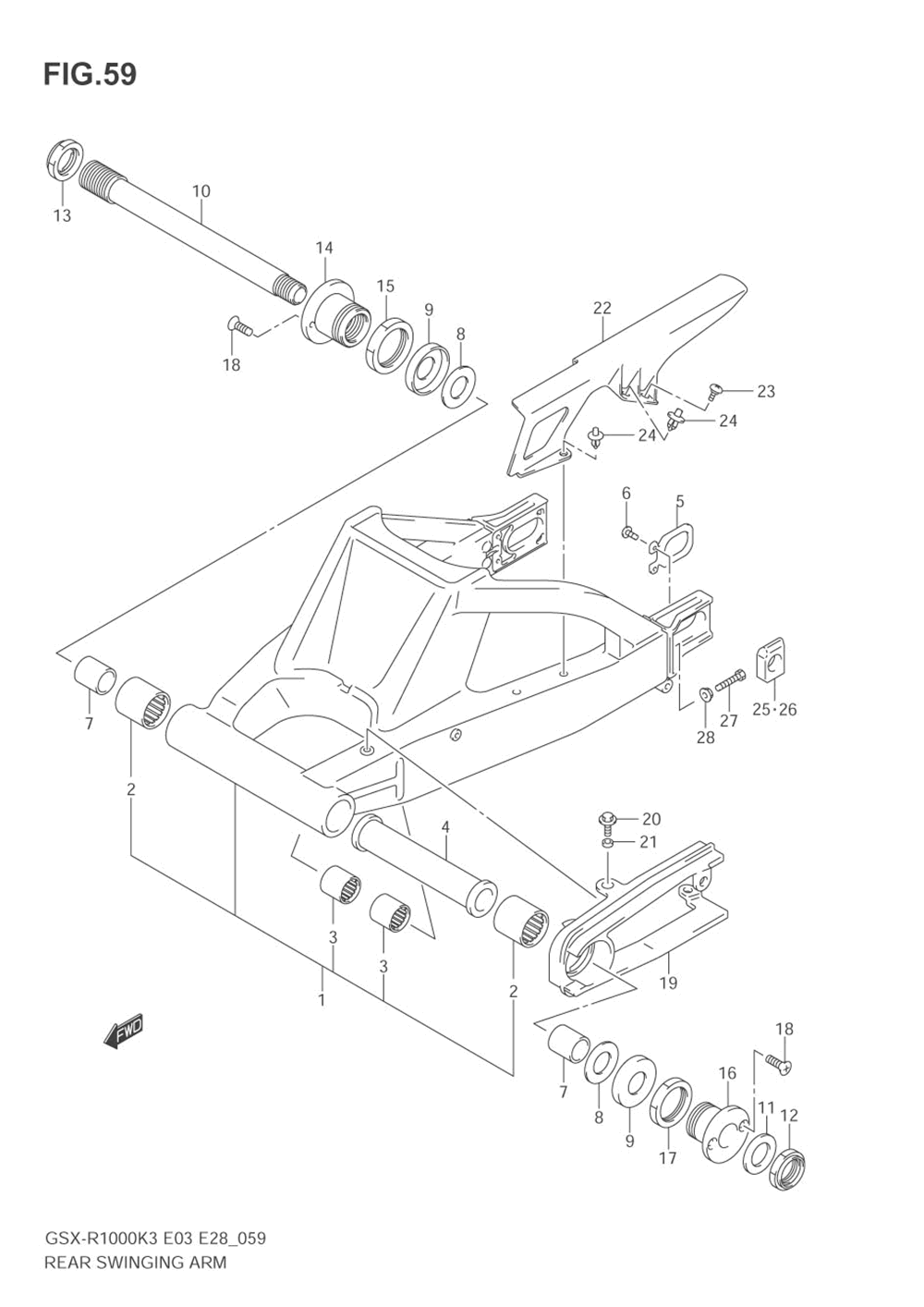 Rear swinging arm