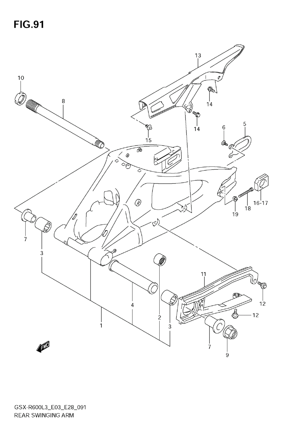 Rear swinging arm