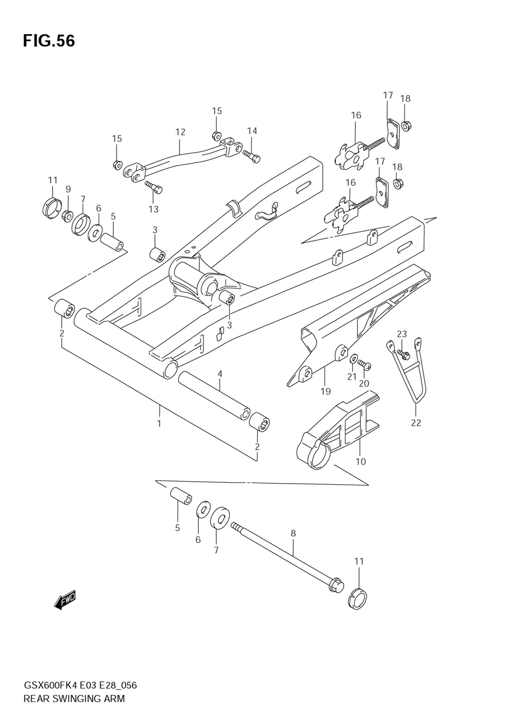 Rear swinging arm