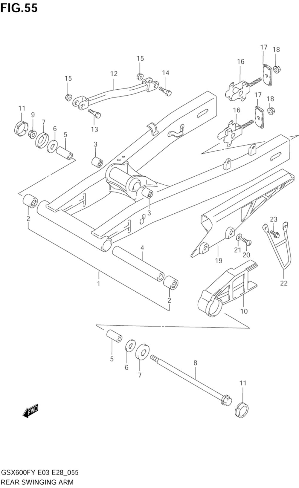 Rear swinging arm